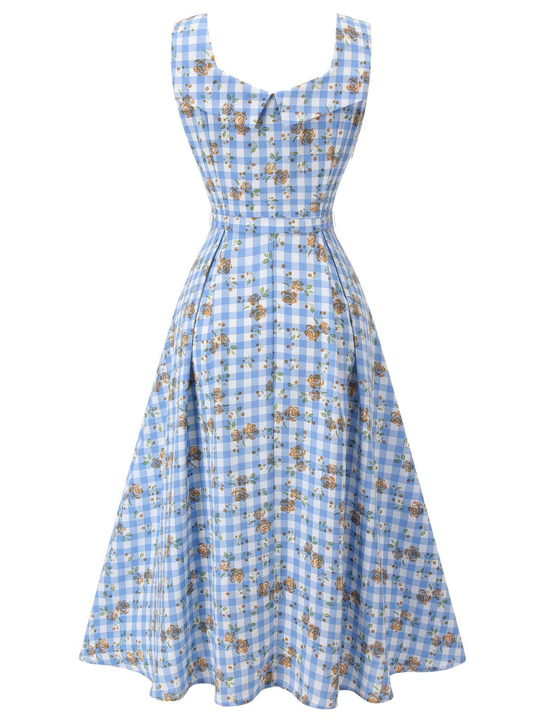 Abito plaid a rosa lacci fiocco blu anni '40