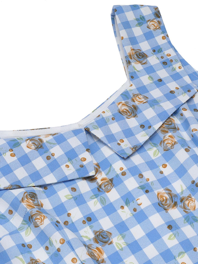 Abito plaid a rosa lacci fiocco blu anni '40