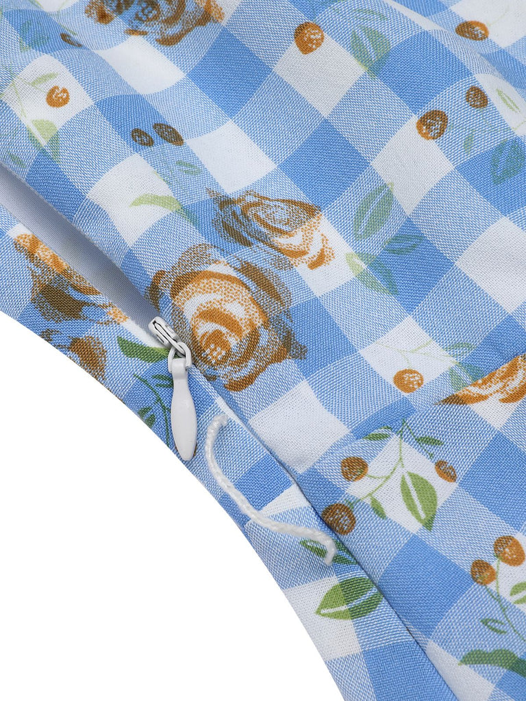 Abito plaid a rosa lacci fiocco blu anni '40