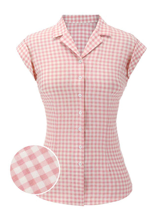 Camicetta con revers plaid Gingham rosa anni '50