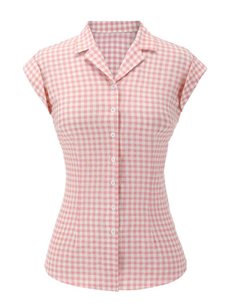 Camicetta con revers plaid Gingham rosa anni '50