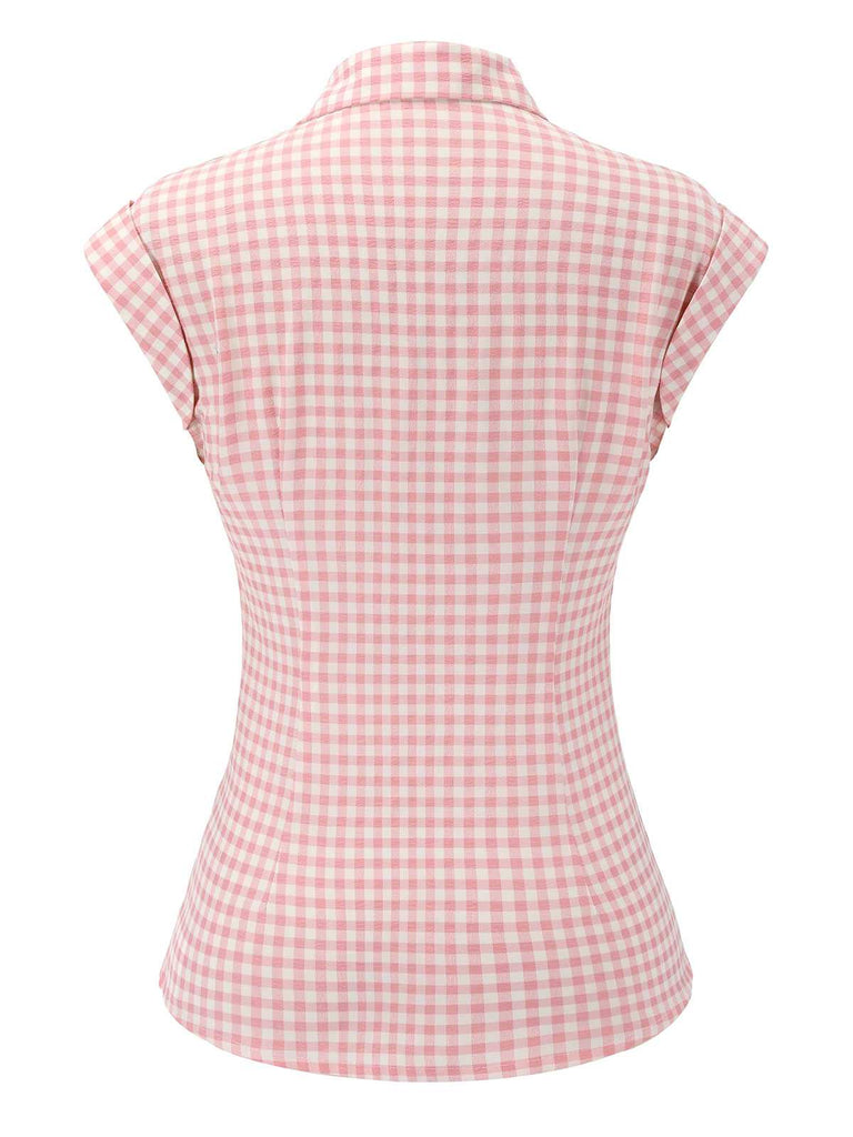 Camicetta con revers plaid Gingham rosa anni '50