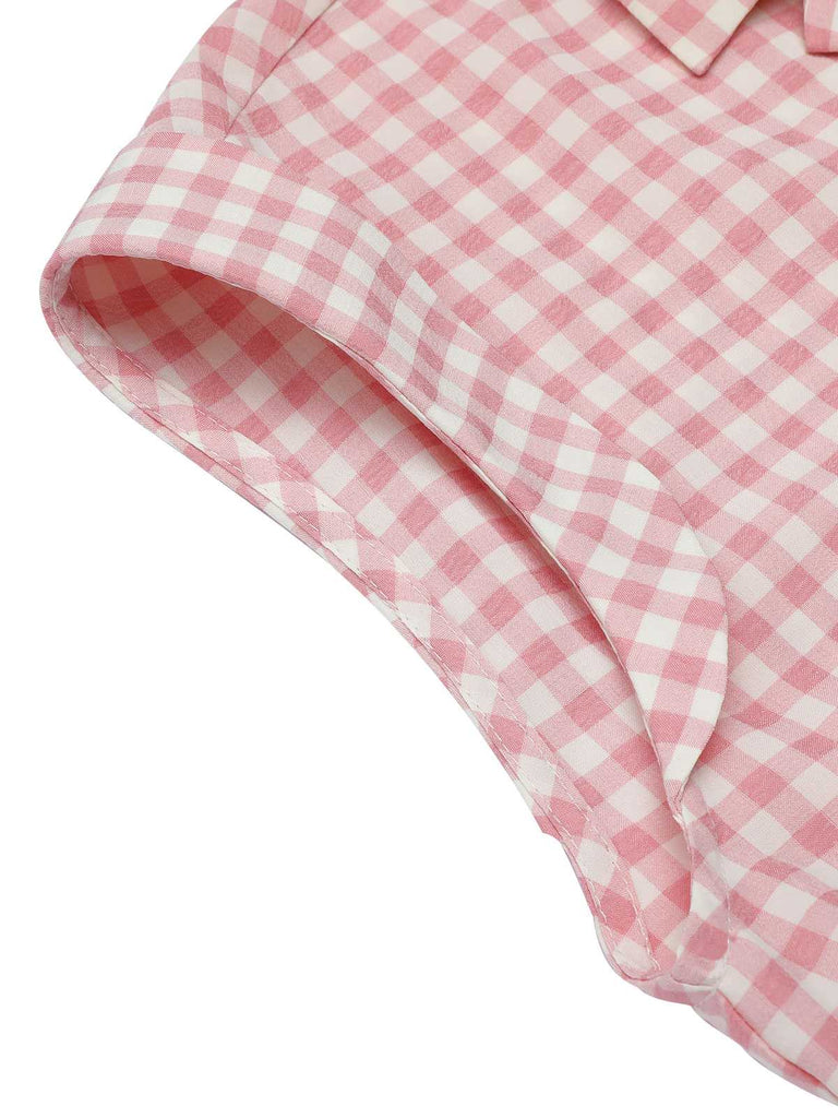 Camicetta con revers plaid Gingham rosa anni '50