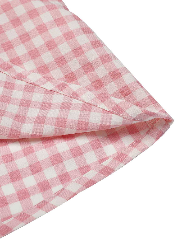 Camicetta con revers plaid Gingham rosa anni '50