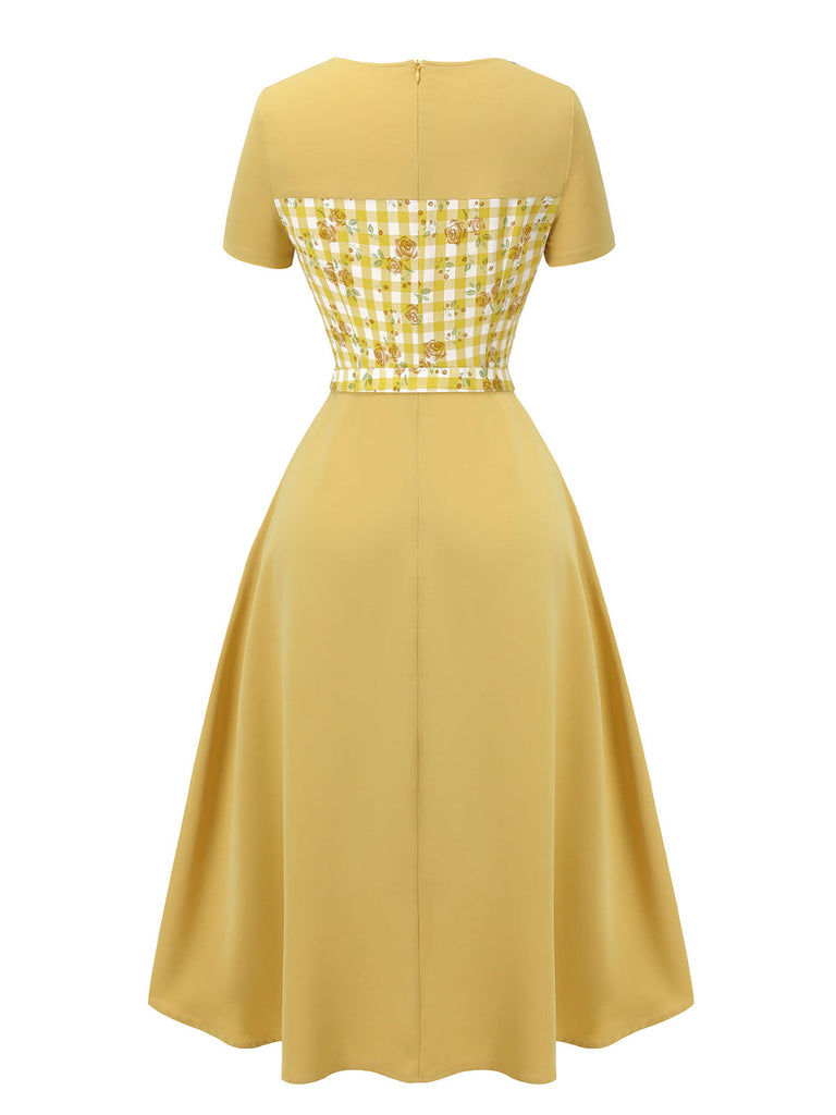 Abito raglan a rosé plaid giallo anni '50