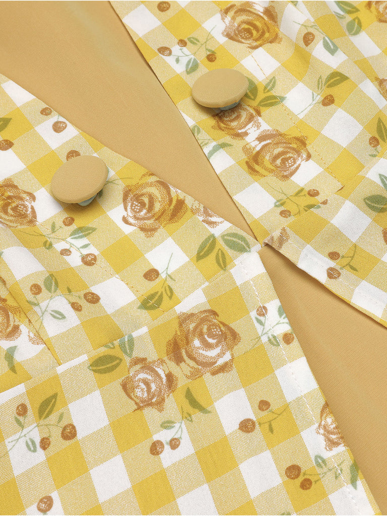 Abito raglan a rosé plaid giallo anni '50