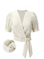 Camicetta maniche a sbuffo in raso scollo a V beige anni '50