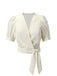 Camicetta maniche a sbuffo in raso scollo a V beige anni '50