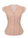Camicetta a pois con maniche a palloncino rosso anni '50