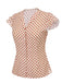 Camicetta a pois con maniche a palloncino rosso anni '50