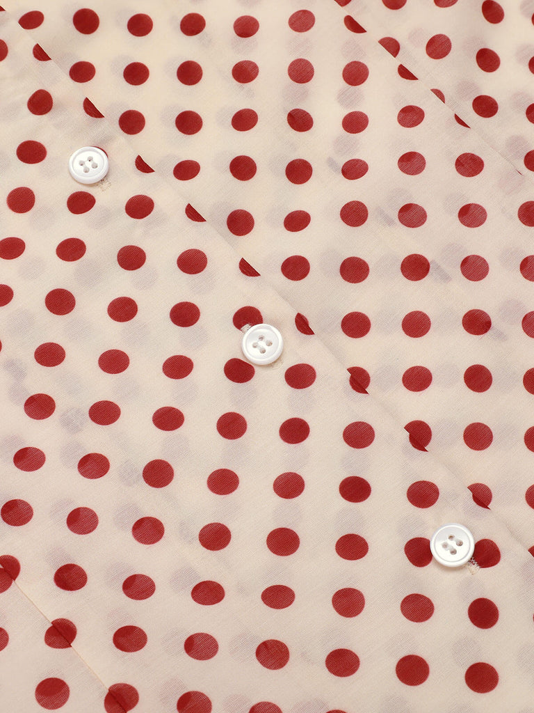 Camicetta a pois con maniche a palloncino rosso anni '50