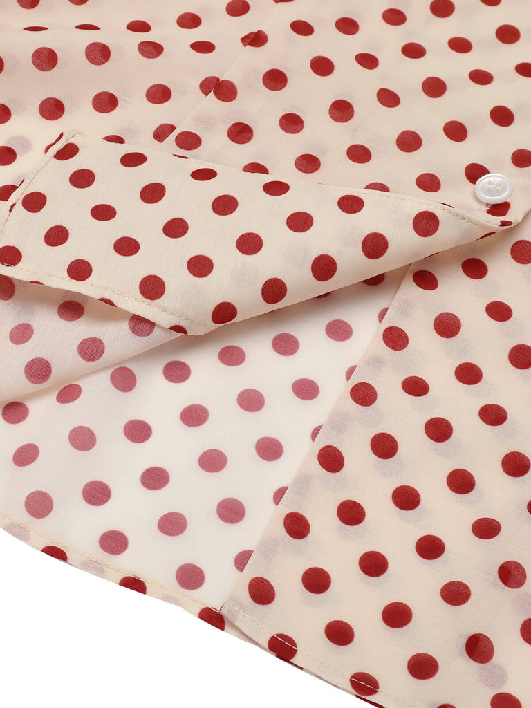 Camicetta a pois con maniche a palloncino rosso anni '50