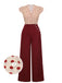 2PCS Camicetta a pois rosso e pantaloni bordeaux anni '50