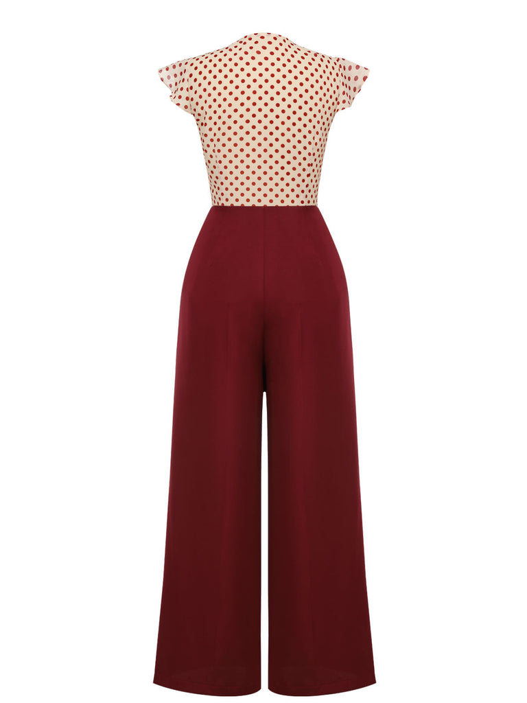 2PCS Camicetta a pois rosso e pantaloni bordeaux anni '50
