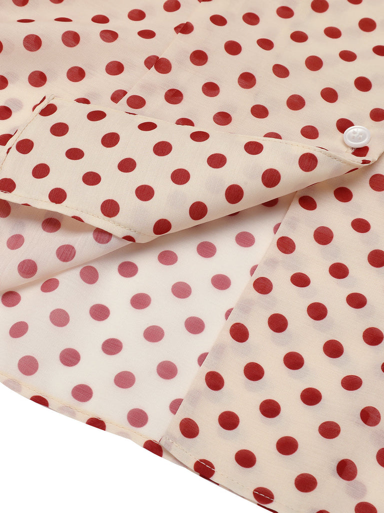 2PCS Camicetta a pois rosso e pantaloni bordeaux anni '50