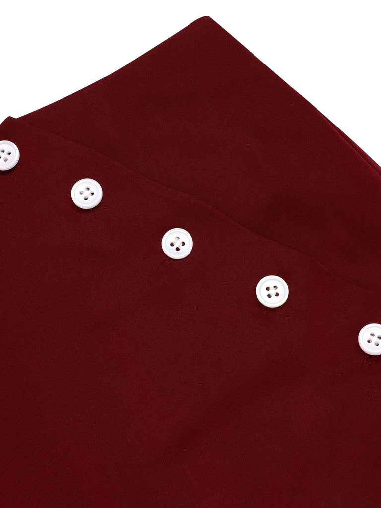 2PCS Camicetta a pois rosso e pantaloni bordeaux anni '50