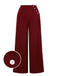 Pantaloni a gamba larga con bottoni borgogna rosso anni '50