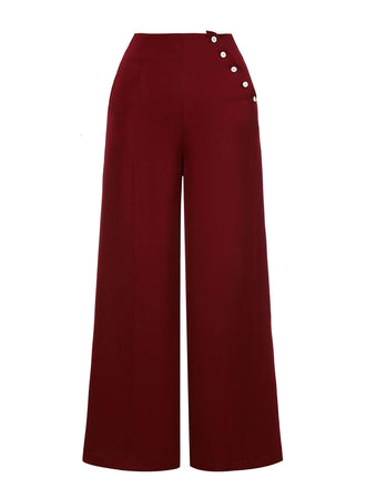 Pantaloni a gamba larga con bottoni borgogna rosso anni '50