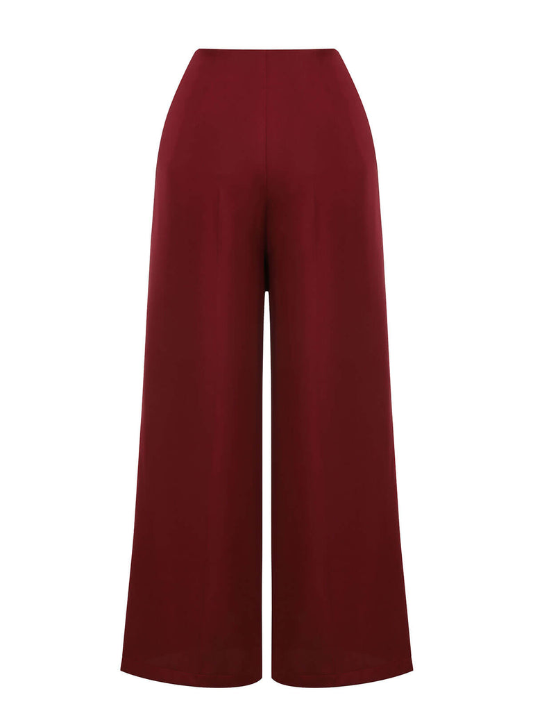 Pantaloni a gamba larga con bottoni borgogna rosso anni '50