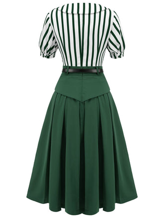 2PCS camicetta a righe e gonna verde anni '50