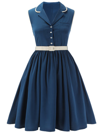 [Prevendita] [Taglia Forti] Abito senza maniche con revers blu navy anni '60