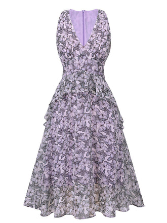 Abito farfalla con scollo a V senza maniche viola anni '30
