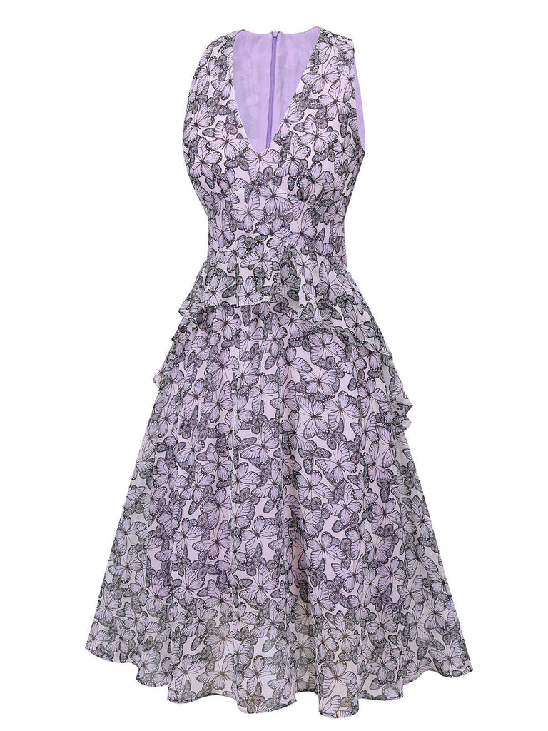 [Prevendita] Abito farfalla con scollo a V senza maniche viola anni '30