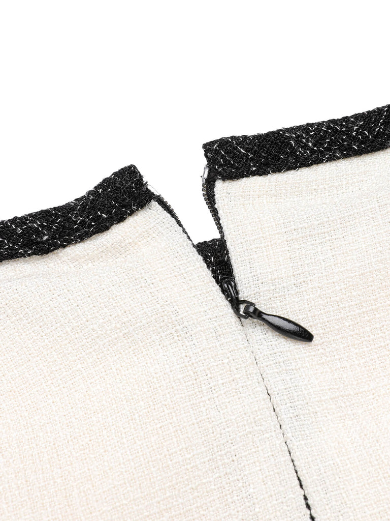 Abito a tubino maniche a sbuffo nero e beige anni '60