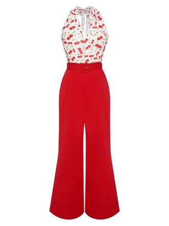 Tuta lunga con ciliegia cintura rosso anni '30