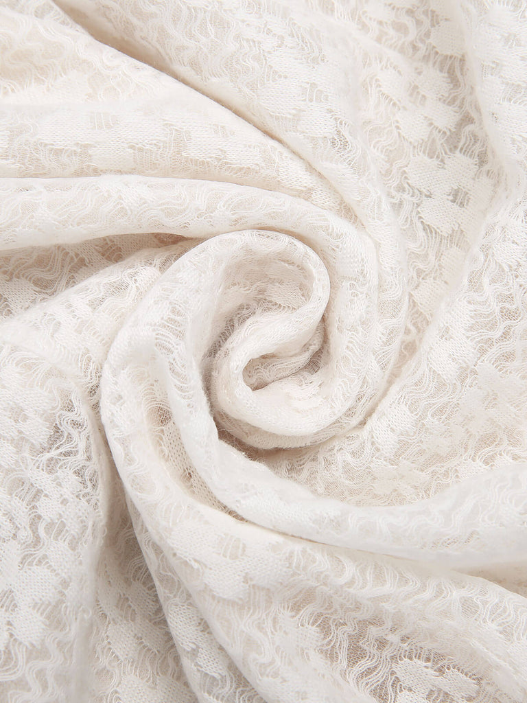 Camicetta in pizzo con maniche a sbuffo beige anni '50