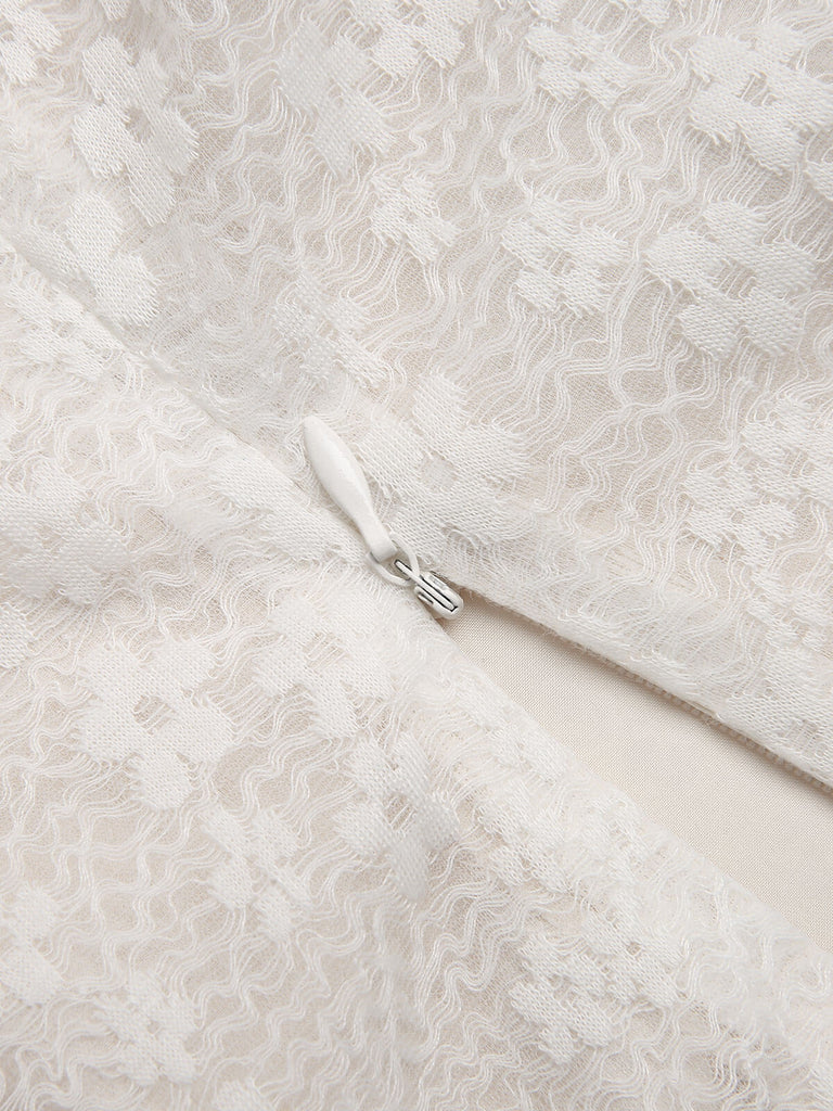 Camicetta in pizzo con maniche a sbuffo beige anni '50