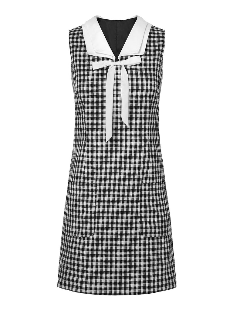 Abito a tubino plaid a quadretti in acetato nero anni '60