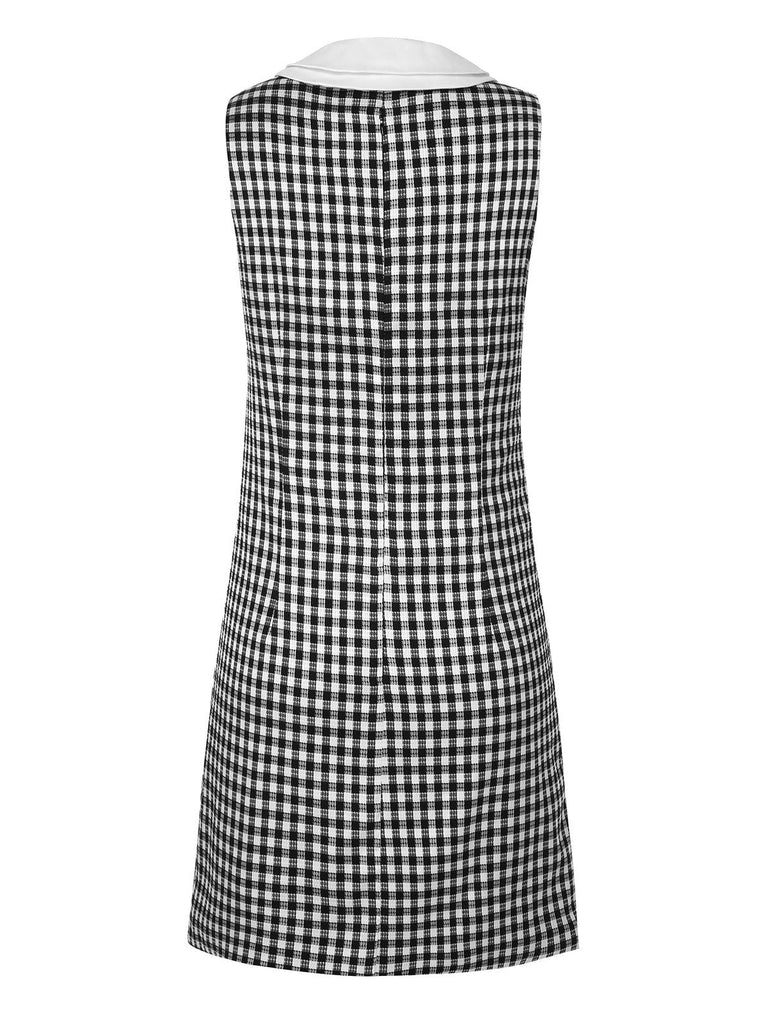 Abito a tubino plaid a quadretti in acetato nero anni '60