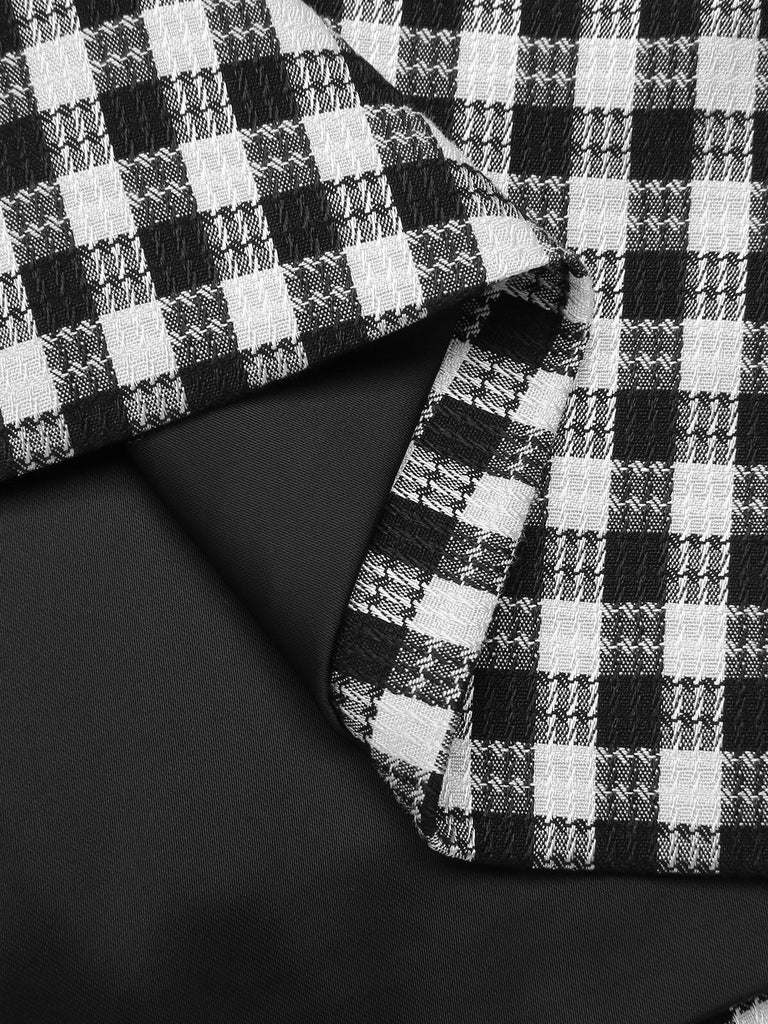 Abito a tubino plaid a quadretti in acetato nero anni '60