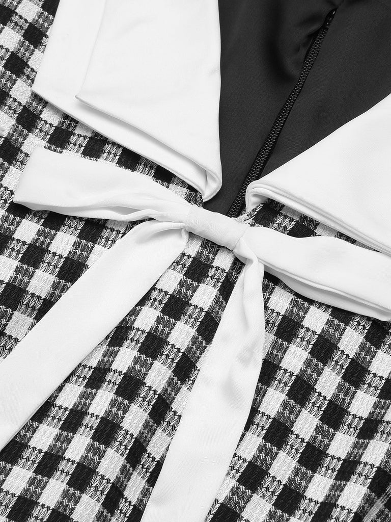 Abito a tubino plaid a quadretti in acetato nero anni '60