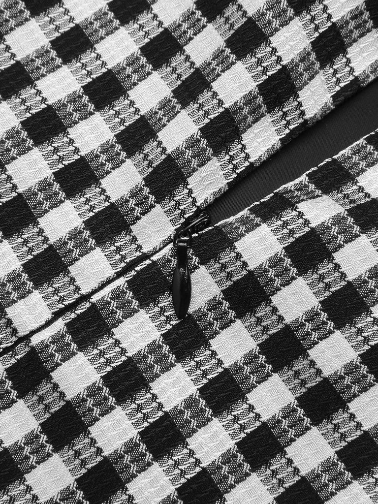 Abito a tubino plaid a quadretti in acetato nero anni '60