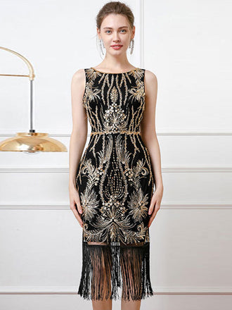 Abito con maniche senza schienale paillettes nero anni '20