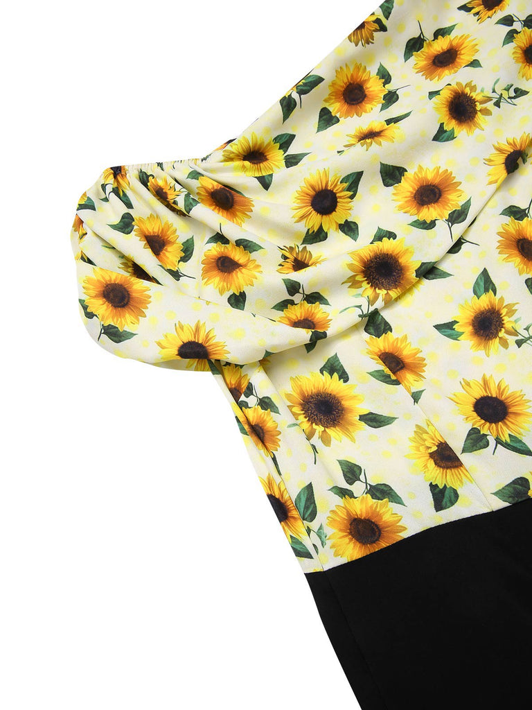 Tuta lunga girasole con scollo obliquo giallo anni '30