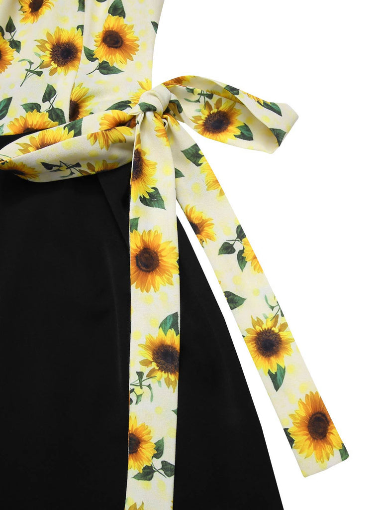 Tuta lunga girasole con scollo obliquo giallo anni '30