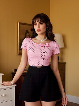 Tuta corta fiocco a pois Rosa anni '50