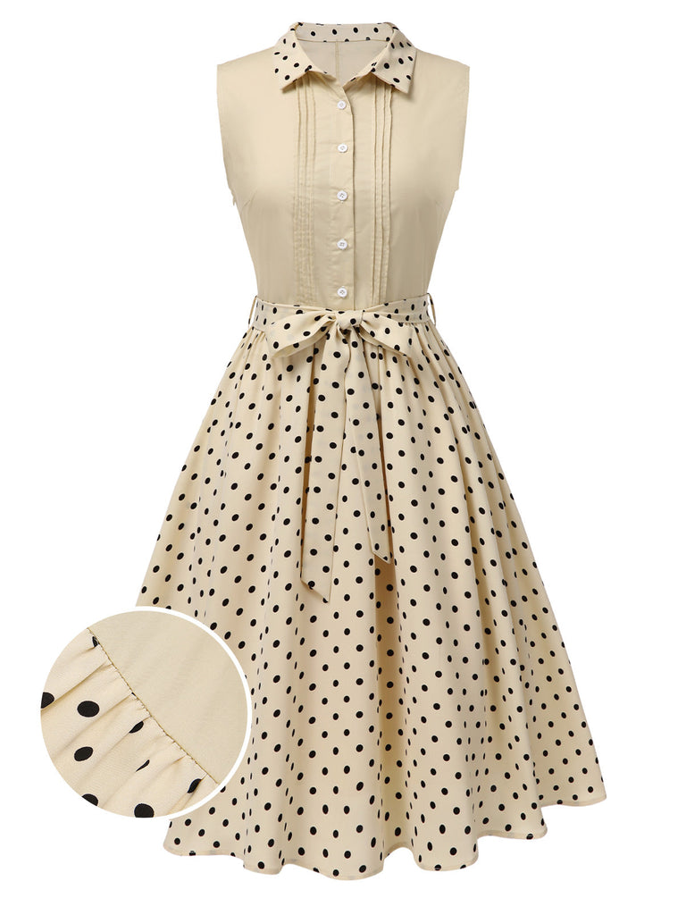 [Prevendita] Abito in cotone a pois con revers beige anni '40