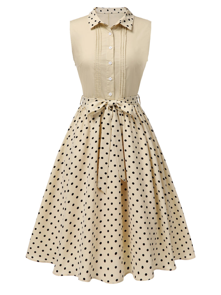 [Prevendita] Abito in cotone a pois con revers beige anni '40