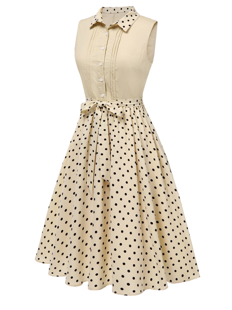 [Prevendita] Abito in cotone a pois con revers beige anni '40