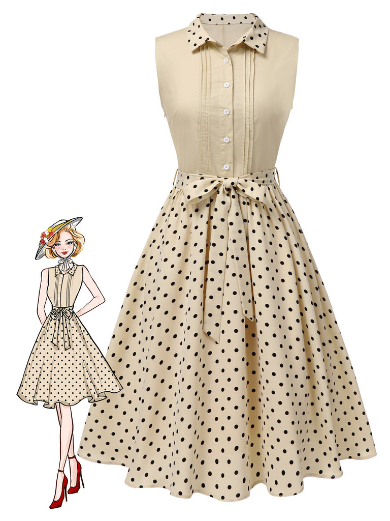 [Prevendita] Abito in cotone a pois con revers beige anni '40