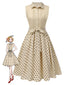 Abito in cotone a pois con revers beige anni '40