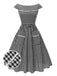 Abito cintura e pizzo a quadri Gingham nero anni '50