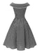 Abito cintura e pizzo a quadri Gingham nero anni '50