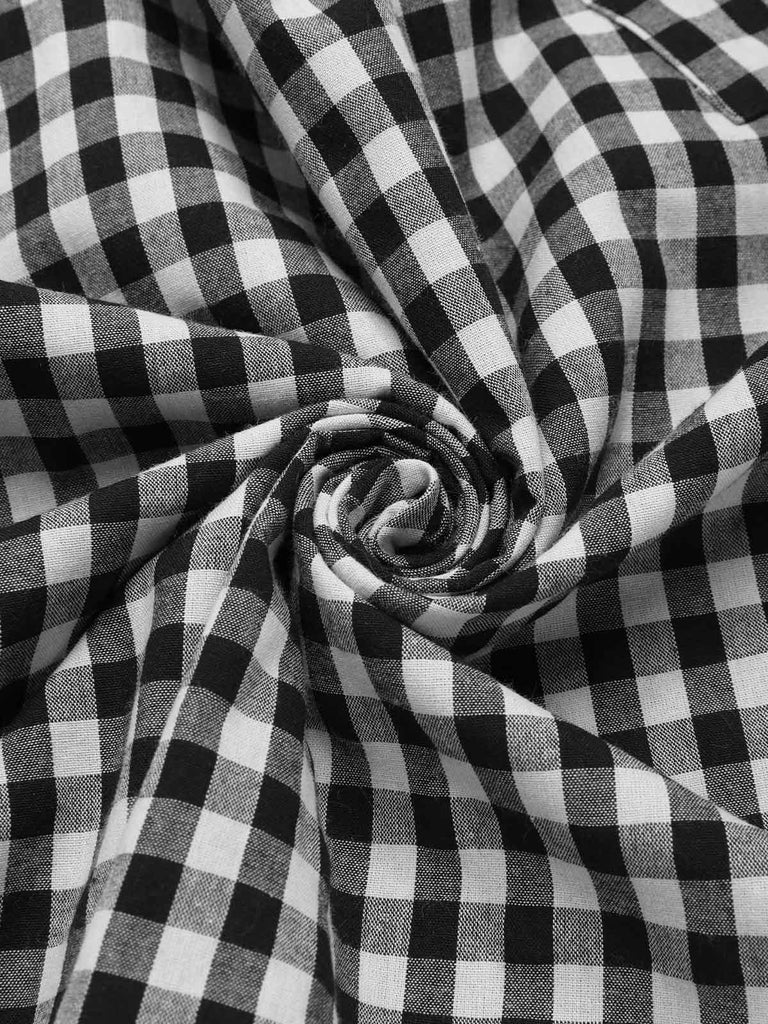 Abito cintura e pizzo a quadri Gingham nero anni '50