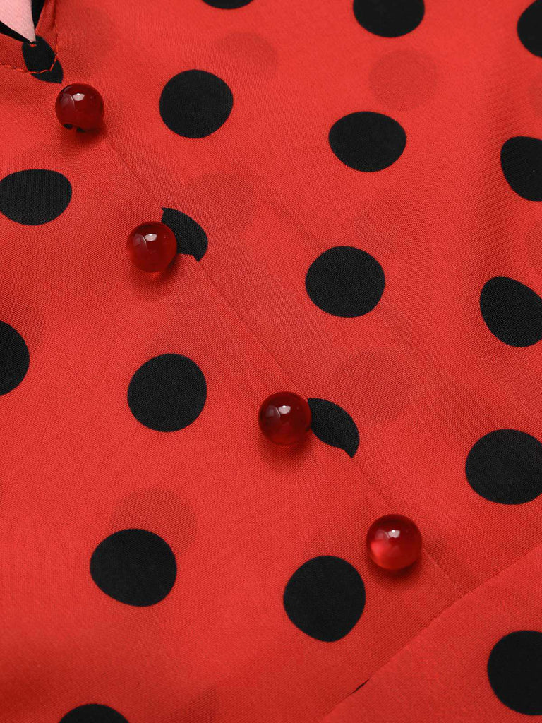 Abito con scollo a V e pois rosso scuro anni '50