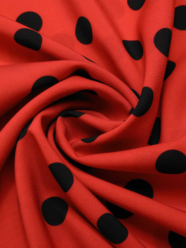Abito con scollo a V e pois rosso scuro anni '50